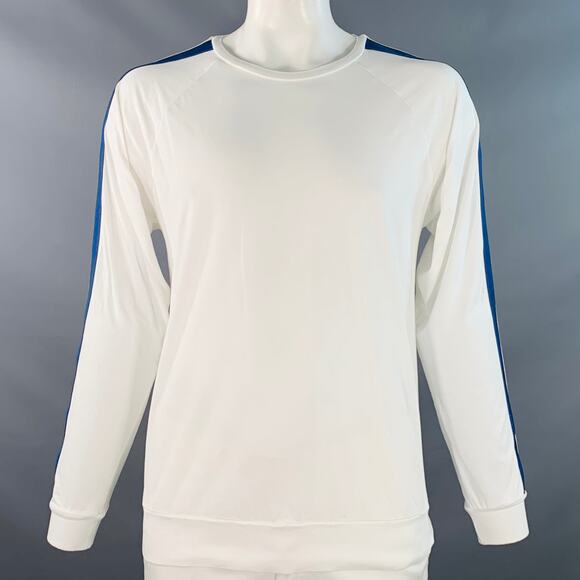 DRIES VAN NOTEN XL White Blue Green Stripe Cotton Long Sleeve Crew Neck Pullover - Picture 1 of 6